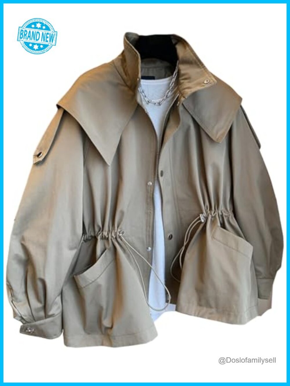 Womens Trench Coat Zip Up Hooded Jacket Loose Fit Fall